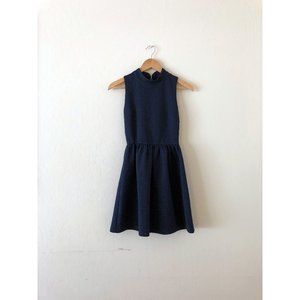Aqua Quilted Mock Neck Skater Dress Navy Blue